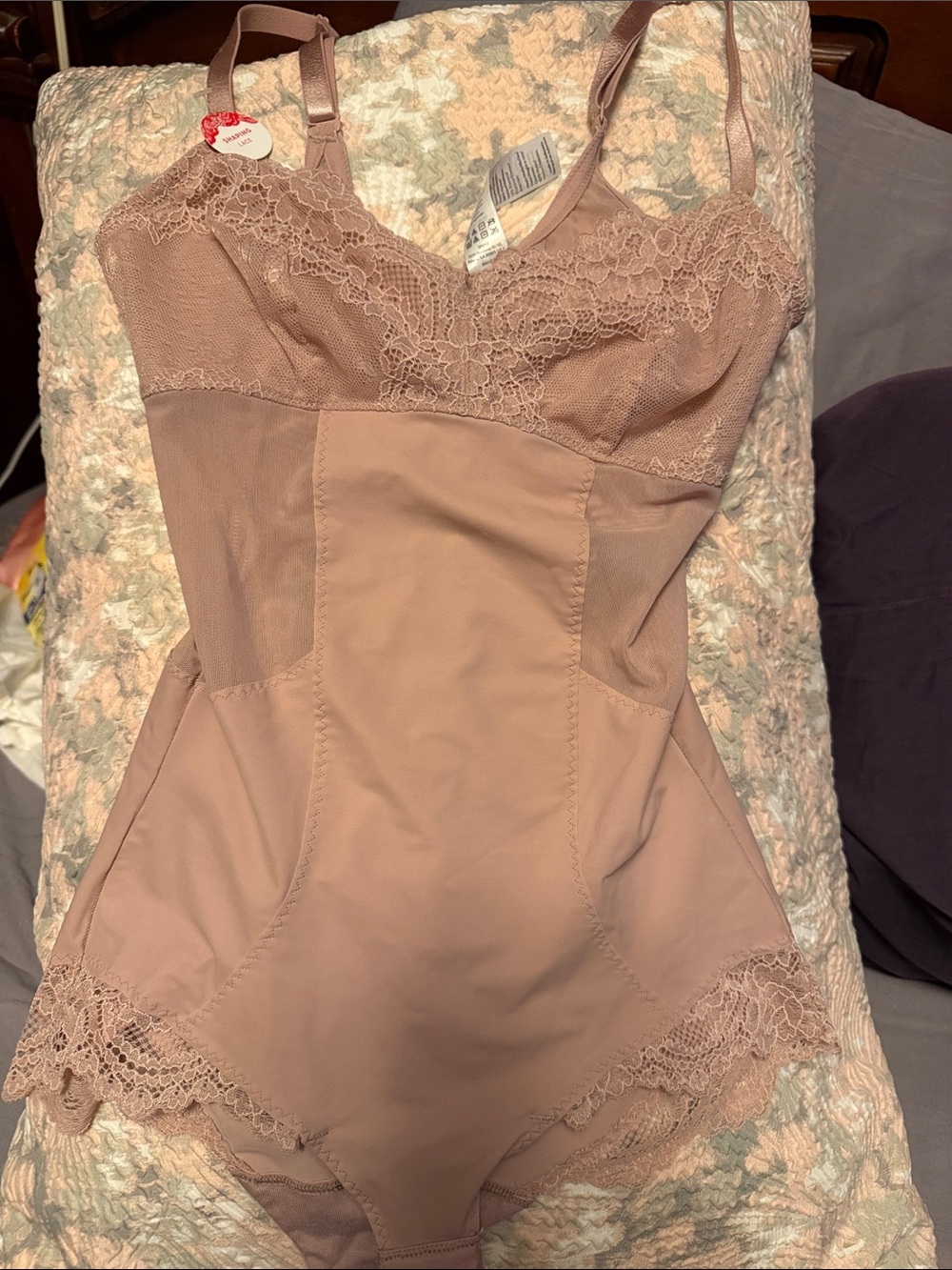 Lace-Trim Shaping Bodysuit Romper in Blush - Women's Shapewear
